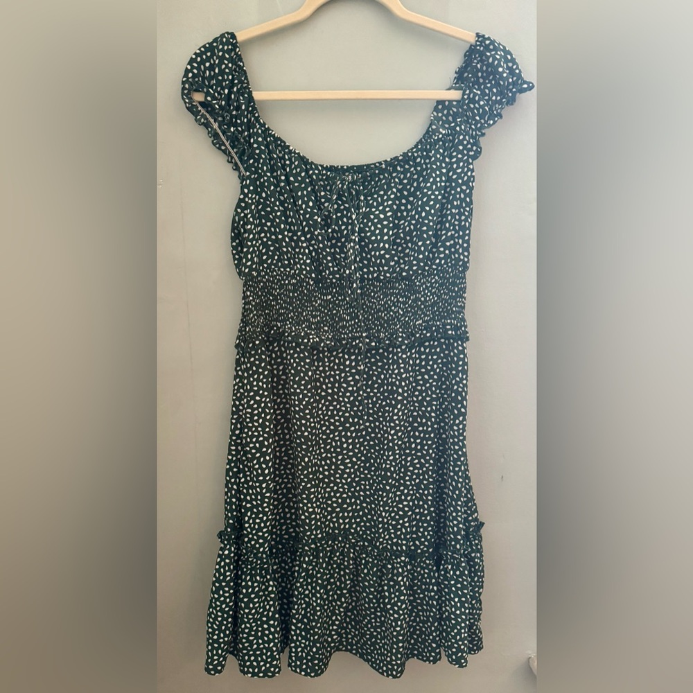 Green and White Milkmaid Patterned Dress